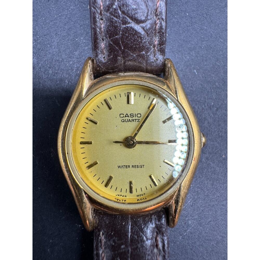 Casio LTP-1094 Classic Gold Tone Brown Leather Analog Ladies Casual Watch